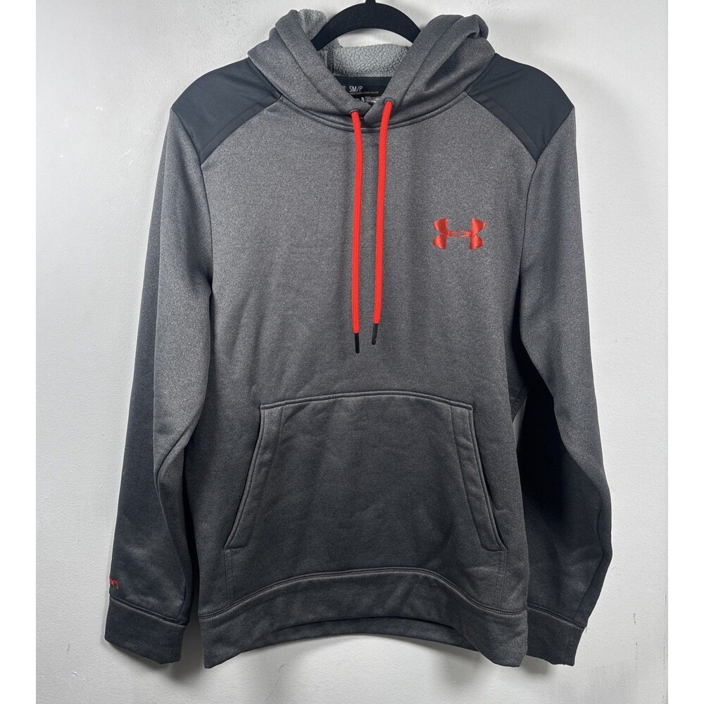 Under Armour ColdGear Gray Red Hoodie Men’s S/P Loose Fit Athletic Pullover
